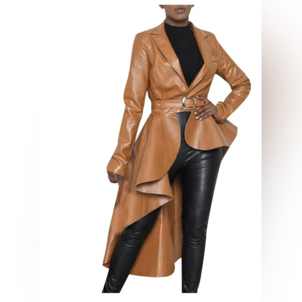 Faux Leather Brown stylish Trench Coat